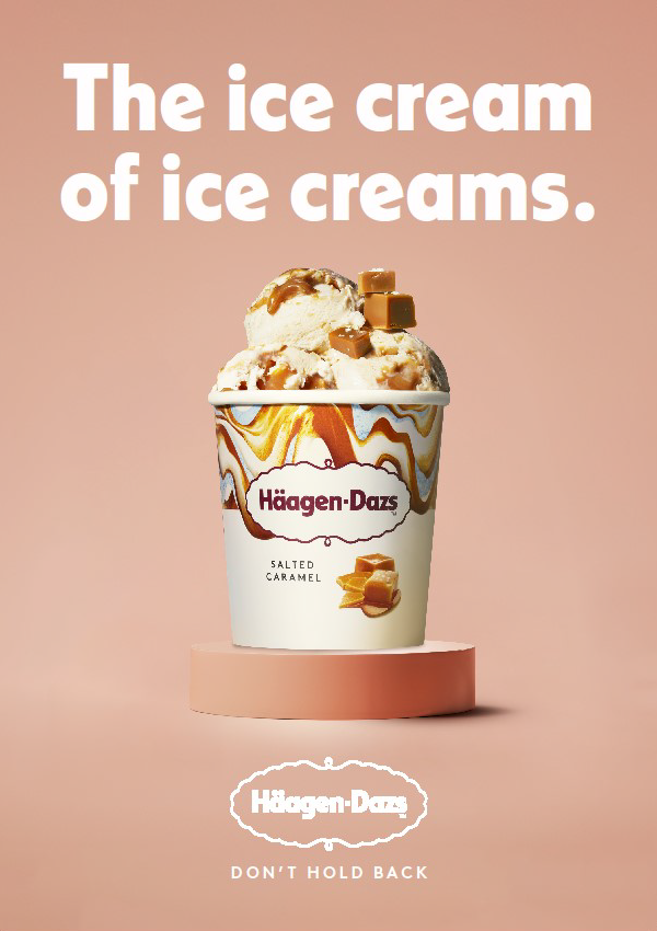 A pint of Häagen Dazs ice cream underneath the caption "The ice cream of ice creams"