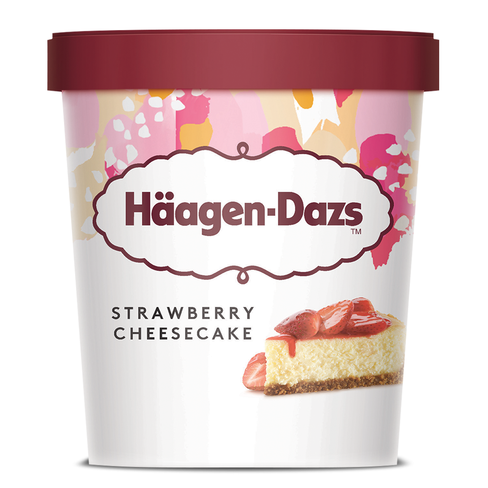Haagen Dazs strawberry cheesecake pint, front of package